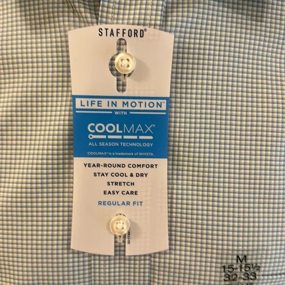 Stafford Coolmax M Blue Long Sleeve Shirt NWT - Picture 3 of 5